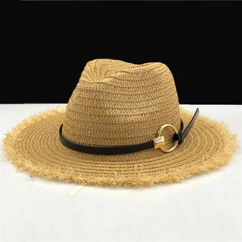 2019 Naujas Panamos Skrybėlė merginos Rafija Šiaudų Fedora Vyrų Sunhat Moterų Vasaros Paplūdimio Saulės Skydelis Bžūp Chapeau Cool Džiazo Trilby Bžūp Sombrero