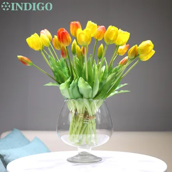 INDIGO-(3 gėlės+2 bud) Violetinė Tulpių Puokštė Nekilnojamojo Touch Silikono Tulpių Aukštos Kokybės Namų Dekoro Dirbtinių Gėlių Lašas Laivybos
