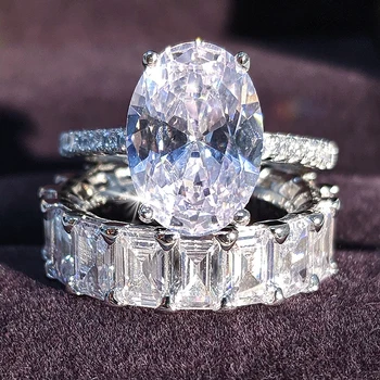 Moonso Nekilnojamojo 925 Sterlingas Sidabro ovalo formos vestuvinį Žiedą nustatyti moterų dalyvavimą prabangių juosta amžinybę papuošalai zircona R5239