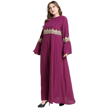 Plus Size Abaja Dubajus Caftan Dress Moterys Vasarą Ilgomis Rankovėmis Duobute Nėrinių Kratinys Atsitiktinis Suknelė Prarasti Negabaritinių Islamo Apranga