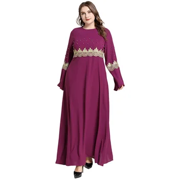 Plus Size Abaja Dubajus Caftan Dress Moterys Vasarą Ilgomis Rankovėmis Duobute Nėrinių Kratinys Atsitiktinis Suknelė Prarasti Negabaritinių Islamo Apranga