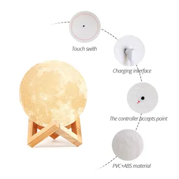 16 Spalvų 3D Mėnulio Lempos Naktį Žibintai USB Imamas 10 Lygių Pritemdomi LED stalinės Lempos Spalvinga Miegamojo Puošimas Kūrybingi Gimtadienio Dovana