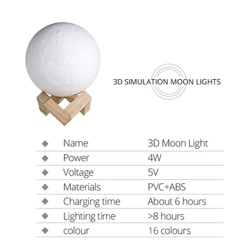 16 Spalvų 3D Mėnulio Lempos Naktį Žibintai USB Imamas 10 Lygių Pritemdomi LED stalinės Lempos Spalvinga Miegamojo Puošimas Kūrybingi Gimtadienio Dovana