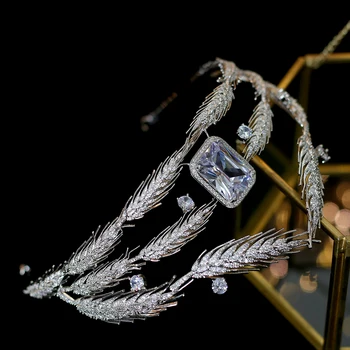 Clasico trigo oreja 3A CZ cirkonis cubico novia novia plata tocado corona accesorios para el kabeljas joyeria de las mujeres
