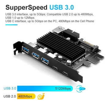 USB 3.0 C Tipo PCI-E Išplėtimo Plokštę 5 Uostuose Adapteris, Išorinis Valdiklis Express 19Pin Kabelis SATA Maitinimo Jungties Laidas