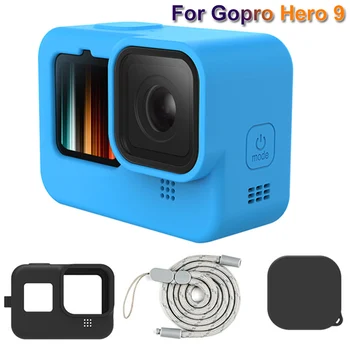 3in1 Už GoPro Hero 9 Juodos Silikono Fotoaparato korpuso Dangtelį +Apsauginis Silikoninis Objektyvo Dangtelis +Riešo Dirželis Gopro 9 Veiksmo Kameros