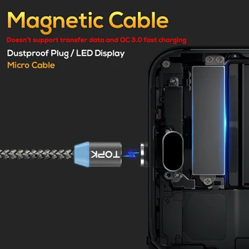 TOPK [10-Pack] LED Magnetinio Kabelis, Mikro USB Laido Xiaomi Redmi 5 Pastaba Pro 