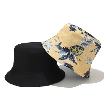 Naujas Medvilnės Ananasų Spausdinti Kibirą, Skrybėlės Moterims dvipusis Baseino Skrybėlę Moterų Pavasario Vasaros Lauko Kelionių Saulės Bžūp Žvejys Skrybėlės