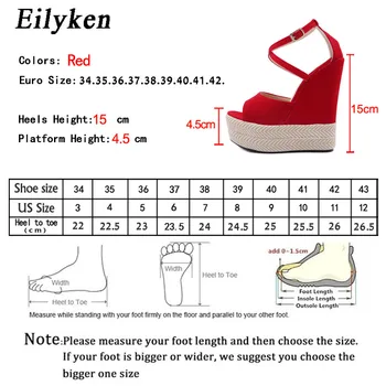 Eilyken 2021 Naujų Moteris Šiaudų Vasaros Sandalai Moteris Platforma Pleišto kulniukai Šalies Raudona moterų batai, dydis 41 42
