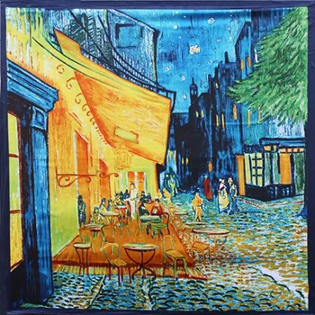 Van Gogh Aliejaus Tapybai Nekilnojamojo Šilko Skara Aikštėje 90*90cm Didelis Mados Moterų Skara Prabangos Prekės ženklo Dizaineris Šalikai Moterų Bandana Apsiaustas