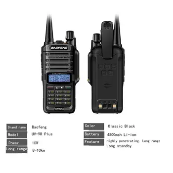 2019 NAUJI Didelės Galios Atnaujinti Baofeng UV-9R plus atsparus Vandeniui walkie talkie 10w du būdu radijo ilgo nuotolio 10km 4800mah uv 9r plius