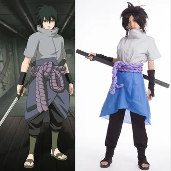 Naruto Shippuuden Uchiha Sasuke Cosplay Kostiumų Sasuke 4-osios Kartos Pilnas Komplektas Vienodos ( Top + Kelnės + Sijonas + Lyno + Armguard )