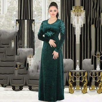 Eightale Arabų Vakaro Suknelės Dubajus Aksominė Žalia Elegantiškas Caftan Undinė V-Kaklo Appliques Ilgomis Rankovėmis Kaftan Prom Šalis Suknelė