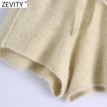 Zevity Naujas 2021 Moterų Mados vientisos Spalvos Nėrinių Mezgimo Juosmens Šortai Ponios Streetwear Atsitiktinis Chic Slim Pantalone Cortos P980