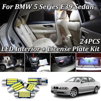 24Pcs Balta Canbus Klaidų BMW 5 Serija, M5 E39 Sedanas LED Interjero Šviesos + Licenciją Plokštelės Lempa Rinkinį (1996-2003 m)