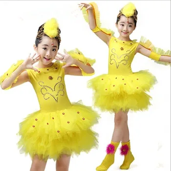 Geltona viščiukų kostiumai vaikams antis cosplay paukščių suknelė mergaitėms festivalis šokių drabužius gyvūnų šalies etapo veiklos