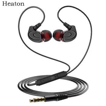 Heaton laidas ausines in-ear metalo sporto, muzikos telefonas, ausinės extra bass tiesi linija PC žemų dažnių garsiakalbis ausines su Mic