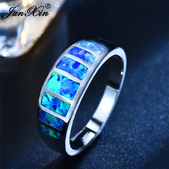 Boho Moterų Mėlyna Balta Ugnies Opalas Akmuo Žiedas Senovinių sidabro spalvos Vestuvių Žiedai Žada Meilę, Sužadėtuvių Žiedai Moterims