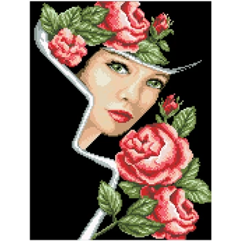 Rose meilužis kryželiu paketo grožio moteris, mergina 18ct 14ct 11ct juoda audinio medvilnės siūlai siuvinėjimui 