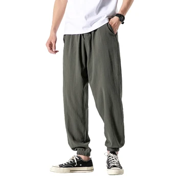 MRDONOO Kinų Stiliaus Medvilnės Jogger Kelnės Vyrams Vasaros Plonas Prarasti Didelio Dydžio Haremo Kelnės Hip-Hop Sweatpants Harajuku Streetwear