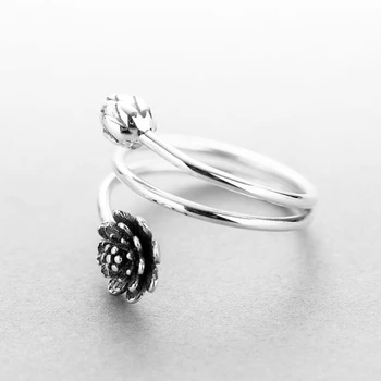 Hfarich Realių Sterlingų Žiedas Retro Lotoso Gėlė, Žiedas, Moterų anillos de plata Žiedas Gėlių Vestuvių Dovana