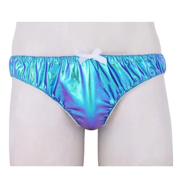 Mados Mens Apatinis Trikotažas Ruožas Šviesus Sparkle Dirbtiniais Odos Ruched Bikini Apatinės Kelnės Apatiniai, Kelnaitės Kostiumas Clubwear Seksualios Kelnaitės