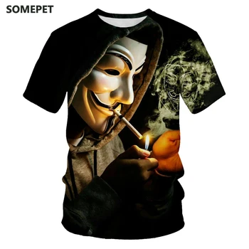 V žodis Vendetta 3D spausdinimo mados nauja, vyriški T-shirt hip-hop ' o klounas atsitiktinis O-kaklo vyriški trumparankoviai marškinėliai street drabužiai