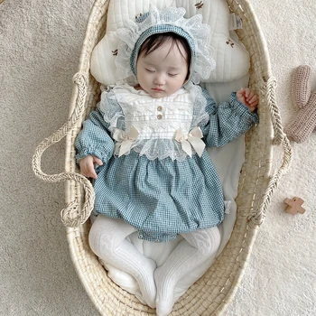2021 Baby Girl Pledas Rompers su Skrybėlę Kūdikiams ilgomis Rankovėmis Lotia Medvilnės Burbuliukai Vilnos Įdėklas Naujagimiams Gimtadienio Ispanija Stiliaus Drabužius
