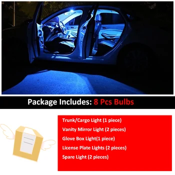 8 Vnt Automobilių Baltos spalvos Interjeras, LED elektros Lemputes Paketą 