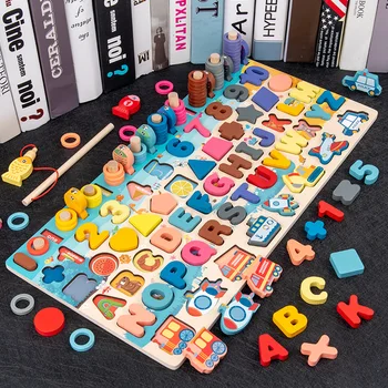 Mediniai žaislai Montessori numeris formos atitikimo blokai užimtas žvejybos švietimo žaislai vaikams, vaikams, kūdikių matematikos žaislas