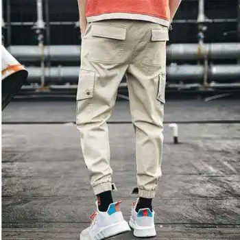 Rudenį Naują Hip-Hop Poilsiu Vyrų Juodos Haremo Kelnės Multi-pocket Juostelės Vyras Sweatpants Streetwear Laisvalaikio Vyriškos Kelnės S-3XL