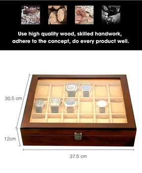 Žiūrėti Dėžės Saugojimo Prabanga Rudos Medienos 18 Slots Laikrodžiai Ekranas Langelį Atveju Stiklo Aksomo Papuošalų Organizatorius