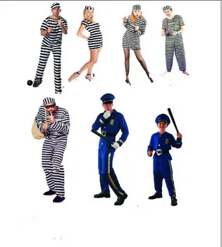 Fancy Dress Žaidimas Juoda ir balta juostelės kalėjimo apdaras Suaugusiųjų Kostiumas Helovinas Naudingumo drabužių Vagis ir policijos drabužiai
