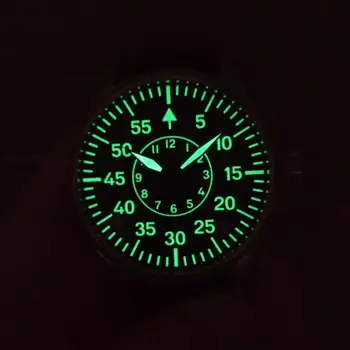 GEERVO No logo pilotas 44mm Vadovą, mechaninė vyriški Žiūrėti Ne antra vertus, C3 Super šviesos ST3600-2 Žaliųjų judėjimo Nailono juosta
