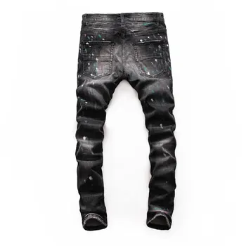 Mados Streetwear Vyrų Jeans Black Juoda Slim Fit Ripped Jeans Homme Aukštos Kokybės Dažų Dizaineris Sunaikinta Hip-Hop Džinsai Vyrams