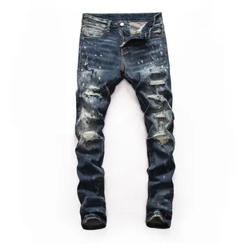 Mados Streetwear Vyrų Jeans Black Juoda Slim Fit Ripped Jeans Homme Aukštos Kokybės Dažų Dizaineris Sunaikinta Hip-Hop Džinsai Vyrams