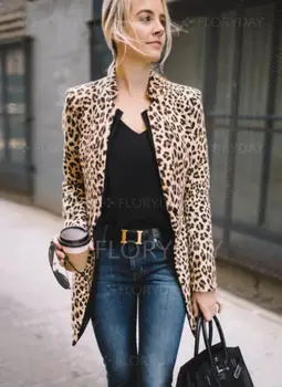 Mados Leopardas Spausdinti Moterų Žiemos Paltai Plius Dydis-Ilgomis Rankovėmis Kailis Seksualių Moterų Ir Striukės Office Lady Viršūnių Ir Liemenes