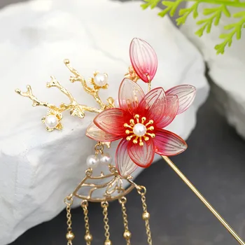 Naujų Kinijos Hanfu Suknelė Gėlių Perlai Ilgi Kutai Plaukų Lazdos Plaukų Segtukai Headpieces Nuotaka Noiva Vestuvių Plaukų Papuošalai