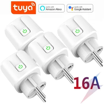 16A Tuya WiFi Smart Plug Wireless Power Adapteris, Nuotolinio Valdymo Balsu Laikmatis Elektros Energijos Monitoriaus Lizdas Alexa 