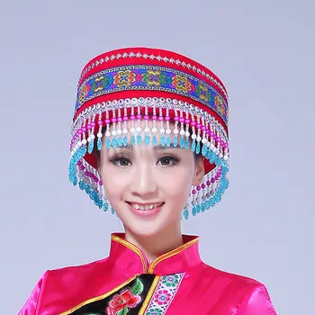 4 stilius kinijos mažumų skrybėlę su kutas suaugusiems derliaus lankelis miao drabužius, dėvėti galvos miao skrybėlę šokių galvos dėvėti