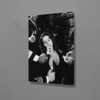 Lana del rey plakatas juoda ir balta Tapybos sienos Menas Kuriamas, Medinis Rėmas, Drobės kambarį studijų bendrabučio spaudinių apdaila