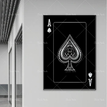 Ace of spades abstrakčiai aukso ir sidabro kortos Kūrybos pokerio HD spausdinti klubas, baras, restoranas apdailos plakatas namų Dekoro