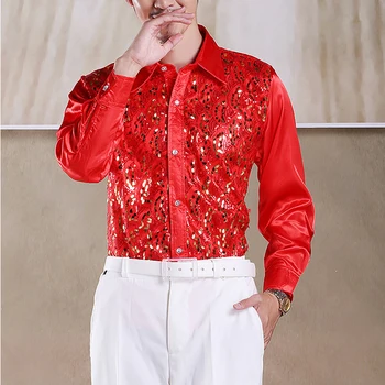 Vyriški Blizga China Blizgučiai Balta Suknelė Marškiniai 2019 Naujas Mados ilgomis Rankovėmis Mygtuką 70s Disco Šalies Etape Marškinėliai Chemise Homme