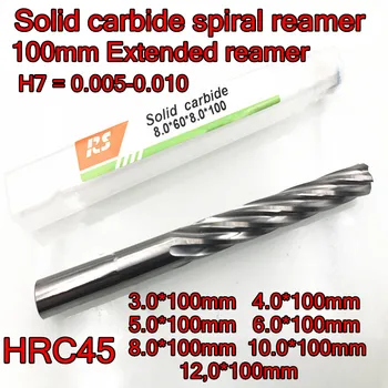 Kieto karbido 100mm pratęsimo spiralės plėstuvas HRC45 H7 0.005-0.010 mm 3 4 5 6 8 10 12mm Nemokamas pristatymas