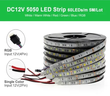 LED Juostelės Žibintai RGB 5050 SMD Lanksti Nr. Vandeniui Diodų Juosta 5M Balta / Šiltai Balta 60LEDs LED Juostelės Namų Puošybai