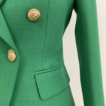 Dvigubo Breasted Žalias Švarkas Moterims Dizaineris Aukštos Kokybės Biuro Lady Striukė Ilgomis Rankovėmis Įpjovomis Kaklo Rudenį Sportiniai Švarkai (Bleizeriai) 2019 Naujas
