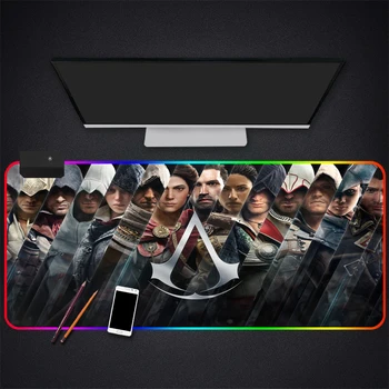 Anime Assassin ' s Creed RGB Žaidimų Pelės Mygtukai Gamer Kompiuteris Kilimėlis Apšvietimu Mause Didelio Stalo Klaviatūros LED Pelės Kilimėlis