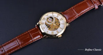 Forsining 3d Logo Dizainas Tuščiaviduriai Graviravimas Balto Aukso Surinkite Aukso laikrodis Vyrams, Prabangos Prekės ženklo Vyrai Skeleton Laikrodis Mechaninis laikrodis