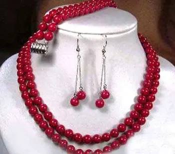 2 eilutės 8mm raudonas shell perlų apvalūs karoliukai, karoliai, auskarai, apyrankės rinkinį, AAA