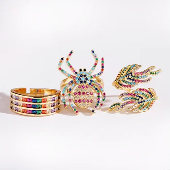 Prabanga Vabzdžių Vaivorykštė Cirkonis Žiedai Aukščiausios Kokybės Lapų Turas Kūrybos Stiliaus Moterys Šalis Vestuvių Papuošalai